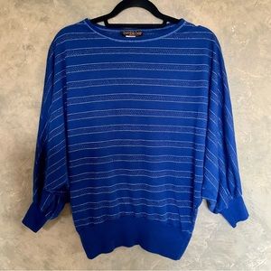 Vintage 70s 80s Union Made Metallic Knit Batwing Disco Top L